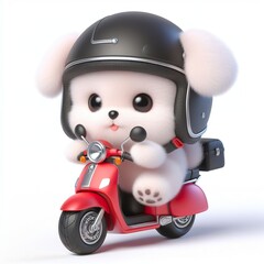 Wall Mural - cute puppy wearing helmet hat riding motobike