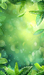 Wall Mural - Fresh green leaves with morning dew and soft light