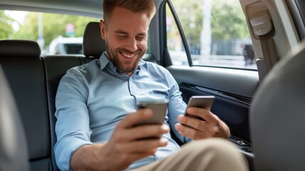 Poster - The businessman using smartphone in car