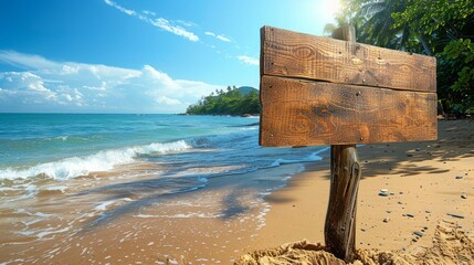 Sticker - Signboard made of wood on a tropical beach