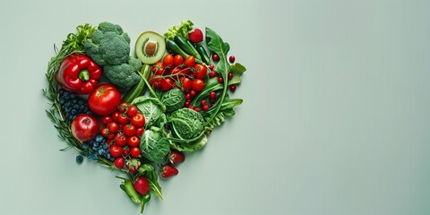 Wall Mural - Heart shape fresh vegetables, copy space