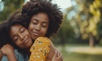 Caring african american mother hugging teenage daughter, enjoy moment of love, motherhood concept, Generative AI 