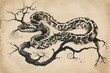 Tattoo art, sketch of a snake on a tree branch
