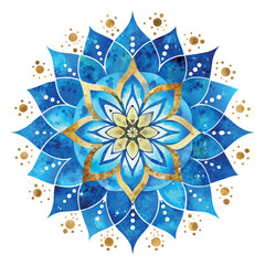 Sticker - A blue and gold mandala with a white background