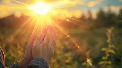 Wall Mural - Hands Reaching for the Sunset