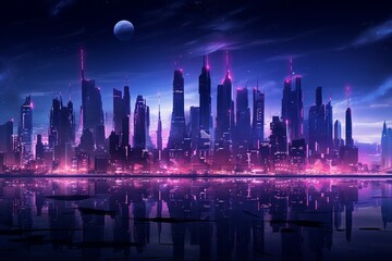 Wall Mural - Neon city skyline with a surreal aesthetic