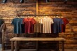 T-shirt template displayed on a rustic clothing display