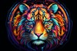 Abstract tiger zodiac circle in vibrant colors