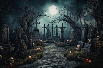 Wall Mural - Creepy graveyard with space for your Halloween party details