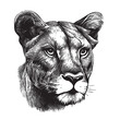 Lioness face hand drawn sketch Wild animals, Vector illustration
