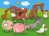 Fototapeta  - funny cartoon farm animals characters group