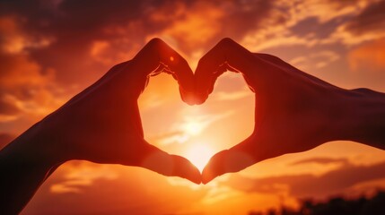 Poster - Hands Forming Heart at Sunset