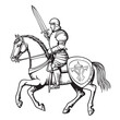 Knight with sword on horseback hand drawn sketch Heraldry Vector illustration