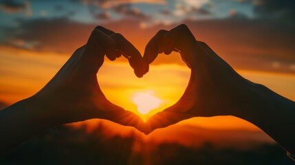 Poster - Hands Forming Heart at Sunset