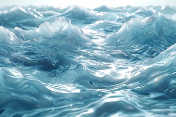 Wall Mural - Stunningly realistic 3D rendering of peaceful ocean waves under a soft light, capturing the essence of tranquility