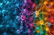 Psychedelic visualization of neural networks in the brain. Vivid colors represent distinct networks, merging and blending as they connect during healing.