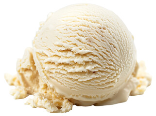 Canvas Print - Close-up of a delicious single scoop of vanilla ice cream on a transparent background.