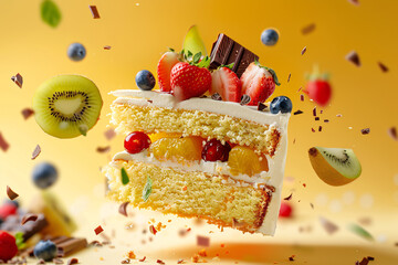 Wall Mural - A delicious cake layered with fresh fruits and berries