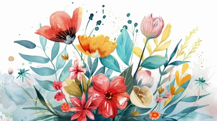 Wall Mural - Watercolor illustration of a whimsical floral bouquet