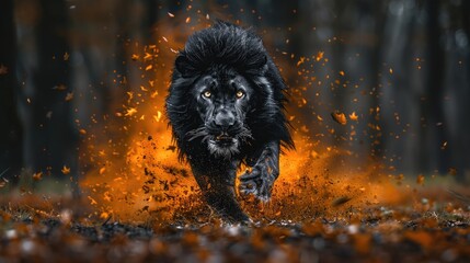 Wall Mural - Mighty Black-Maned Male Lion Engaging in Heroic Acts of Strength and Valor