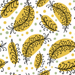  A cheerful simple pattern with yellow branches, digital illustration on a white background.