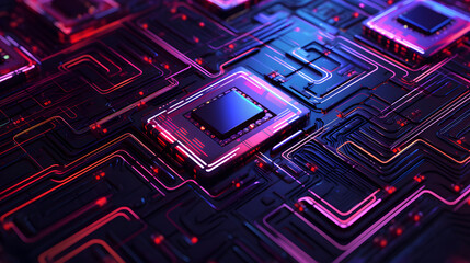 Digital future neon abstract geometric circuit graphic poster web page PPT background