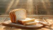 Advertising for white toast bread. 3D illustration of realistic loaf of white bread on engraved background.