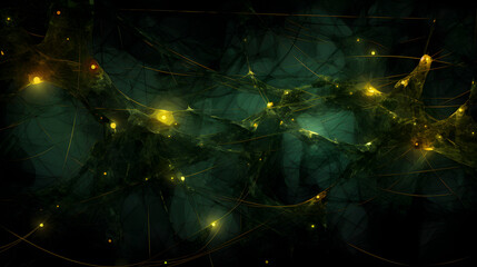 Digital green and yellow strings tangled together abstract graphic poster web page PPT background