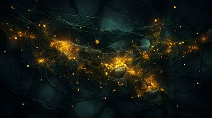 Digital green and yellow strings tangled together abstract graphic poster web page PPT background