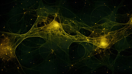Digital green and yellow strings tangled together abstract graphic poster web page PPT background