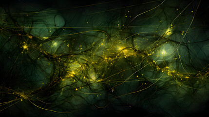 Digital green and yellow strings tangled together abstract graphic poster web page PPT background