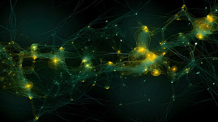 Digital green and yellow strings tangled together abstract graphic poster web page PPT background