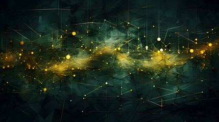 Digital green and yellow strings tangled together abstract graphic poster web page PPT background