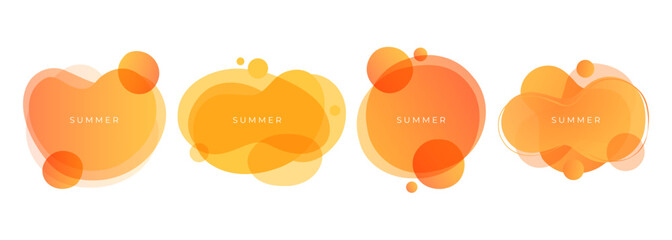 Poster - Set of abstract liquid shapes. Summer theme bright splashes. Dynamic vibrant orange colored gradients for summertime season creative graphic design. Vector illustration.