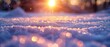 Sunset on snowy landscape, close up, warm glow on cold snow, detailed contrast