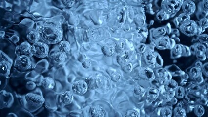 Aufkleber - Super Slow Motion of Bubbling Blue Water in Detail. Extreme Macro Shot, Abstract Texture. Filmed on High Speed Cinema Camera, 1000 fps.