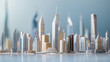 Miniature paper cityscape on blue background, perfect for architectural presentations or urban development projects