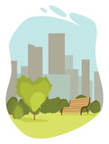 Fototapeta Dinusie - Urban gardening. Ecological and sustainable green lifestyle. City plants in urban environment concept. City parks element for advertising flyer, leaflet, info banner idea. Vector illustration