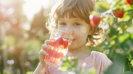 Poster - A little girl holding a glass of water in her hand