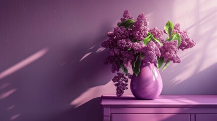 Wall Mural - A purple vase filled with purple flowers on a purple table