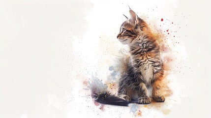 Wall Mural - A watercolor painting of a cat sitting on the ground