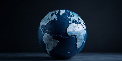 Wall Mural - 3D rendered globe ball model, bathed in serene blue tones against a dark background, offering a mesmerizing depiction of Earth's beauty and majesty.