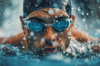 Determined triathlete braving the rain in a focused swim session