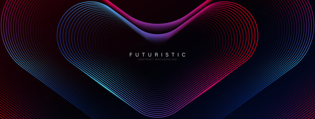 Dark abstract background with colorful glowing lines. Shiny gradient lines design elements. Modern futuristic technology concept. Suit for brochure, website, poster, banner, cover. Vector illustration