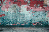 Fototapeta  - Gritty Urban Art: Vibrant Graffiti Adorning a Weathered Brick Wall