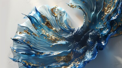 Wall Mural - Bathed in ethereal light, a magnificent large blue and gold wall-mounted art sculpture captivates the senses.