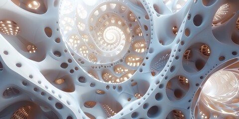 Poster - A very abstract looking spiral design with lots of holes, AI