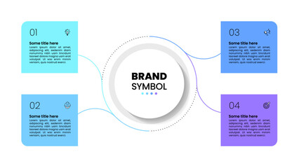 Sticker - Infographic template. A circle with 4 connected squares