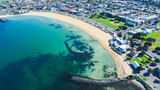 Fototapeta  - Williamstown beach from above in Melbourne, Australia, wavy sea lines
