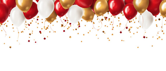 Celebration with gold confetti and red  gold balloons